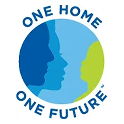 White, green, and blue logo for One Home One Future